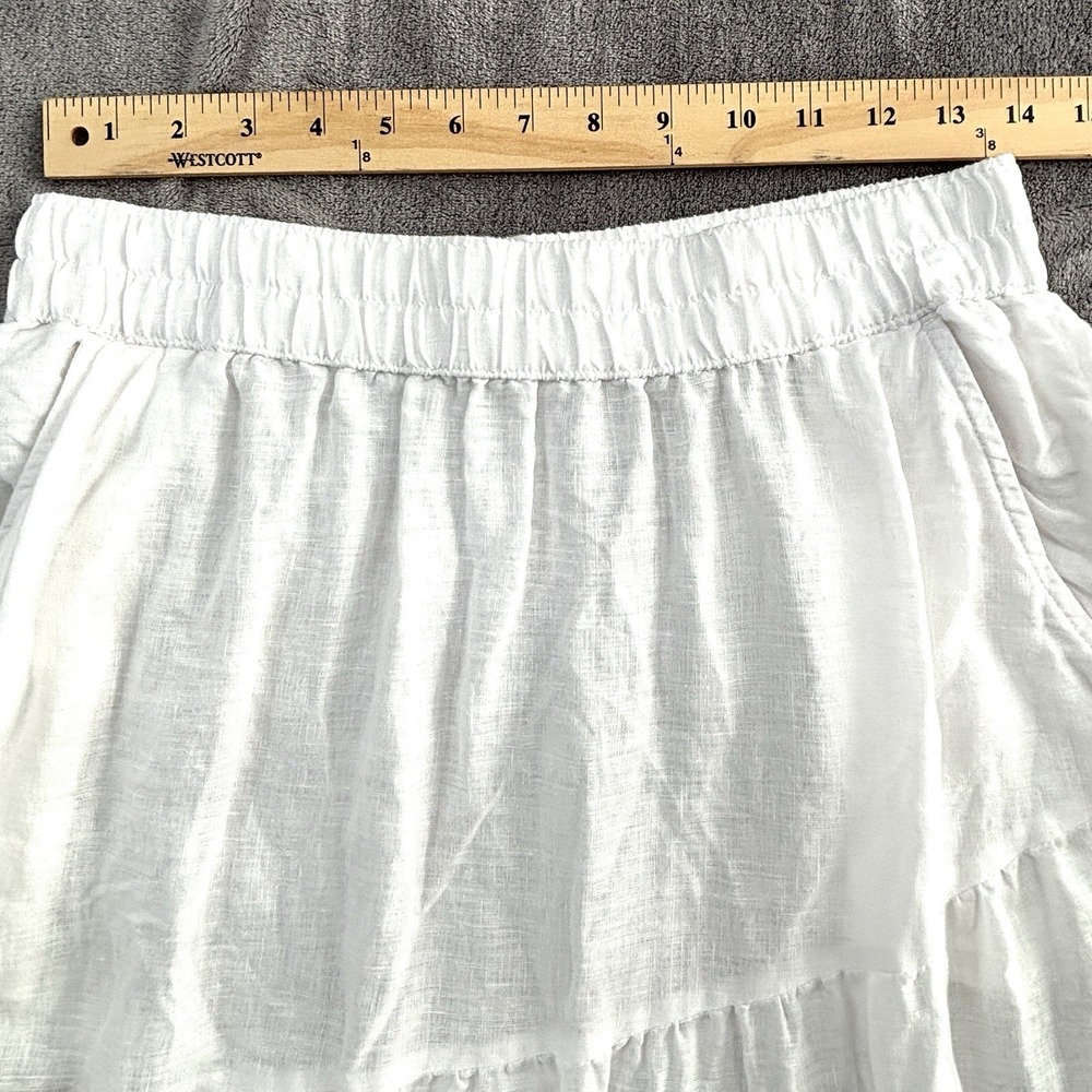 Rachel Zoe White 100% Linen Tiered Maxi Skirt Elastic Waist Pockets M - Picture 8 of 8